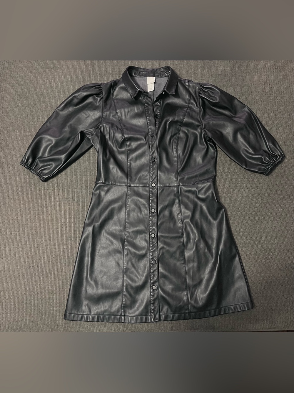 Faux Leather Button-Front Mini Dress - Black